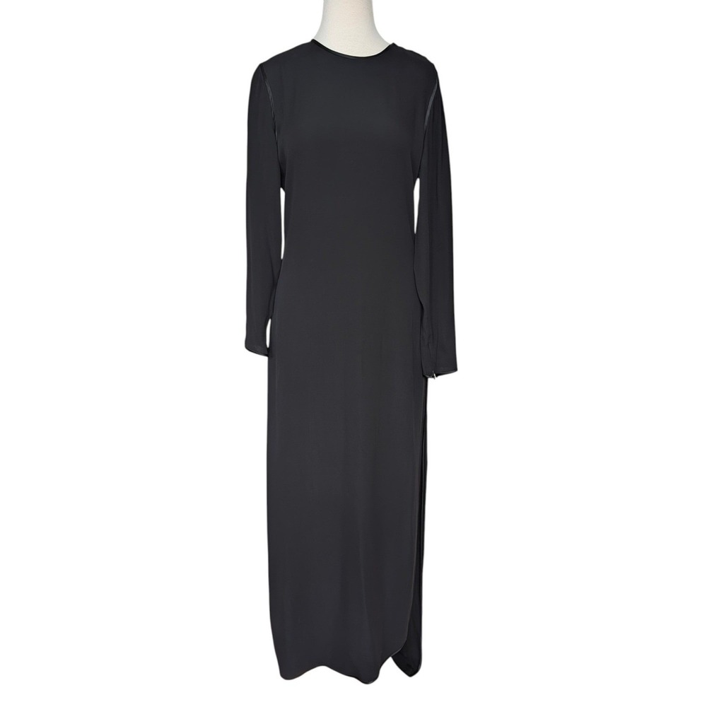 VTG Oscar de la Renta Black Silk Dress Womens Maxi Side Slit Minimalist